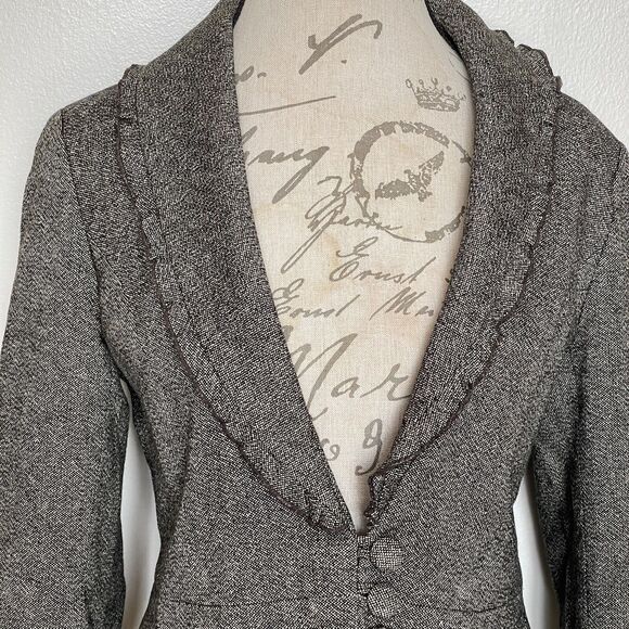 Loft Womens Blazer Jacket Sz 6  Ruffle 3 Button Corporate, Girl boss, Business - Picture 6 of 13